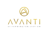 A logo with the text "AVANTI AT FARMINGTON STATION" in gold on a black background.