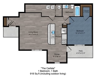 1 bed 1 bath floor plan A at The Flats on Houk, Delaware, OH, 43015