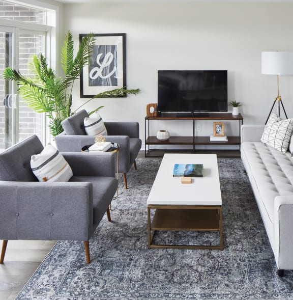 a living room with a couch and a coffee table