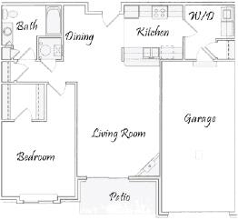 The Gulf one bedroom one bathroom floorplan at Pinebrook Apartments