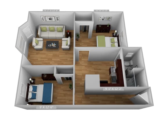 Small 2 Bedroom 1 Bathroom Floorplan at Willett Apartments, New York