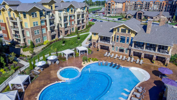 Drone Pool View at WaterCrest at City Center, Kansas