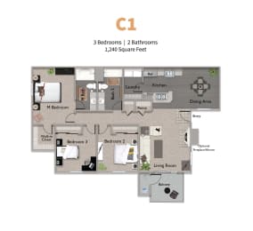 3 Bed 2 Bath 3x2 Floor Plan at Somerfield at Lakeside Apartments, Elk Grove, 95758