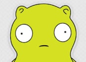 Thumbnail 2 of 4 - A yellow cartoon bear with a sad expression.
