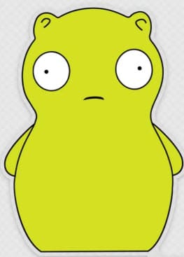 A yellow cartoon bear with a sad expression.