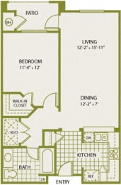 Plan 2 – 1 Bedroom 1 Bath Floor Plan Layout – 697 Square Feet