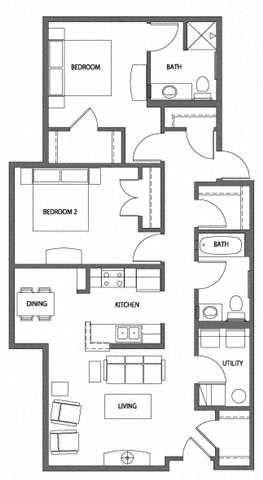2 Bedroom 2 Bath 2D Floorplan-Heritage Park Apartments, Minneapolis, MN