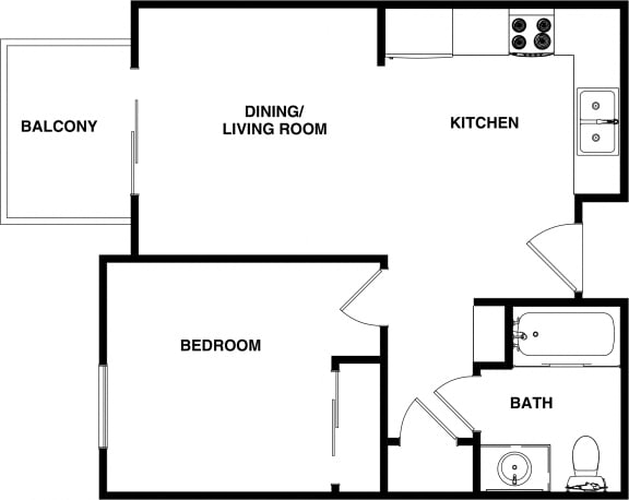 1 Bedroom 1 Bath 2D Floorplan, Casa Salazar Apartments Los Angeles, CA