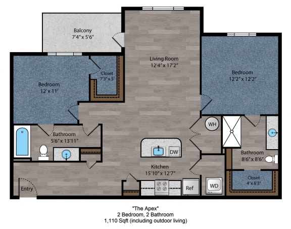 Floor Plan  2 bed 2 bath floorplan at The Flats at Summit Station, South Park, PA, 15129