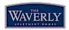 The Waverly Apartment Homes sign is blue and white.