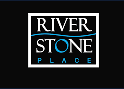 a logo that says riverstone place in a white frame