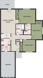  Floor Plan 3-Bedroom, 2-Bath