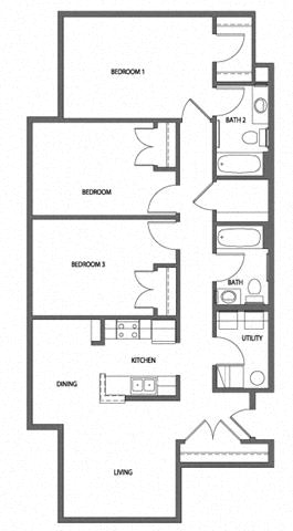 3 Bedroom 2 Bath 2D Floorplan-Heritage Park Apartments, Minneapolis, MN