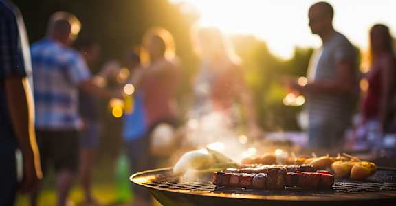 A group of people are gathered around a barbecue grill.