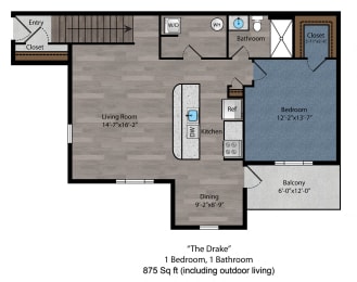 1 bed 1 bath floor plan C at The Flats on Houk, Delaware, 43015