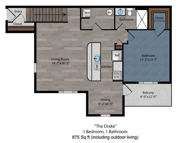 1 bed 1 bath floor plan C at The Flats on Houk, Delaware, 43015