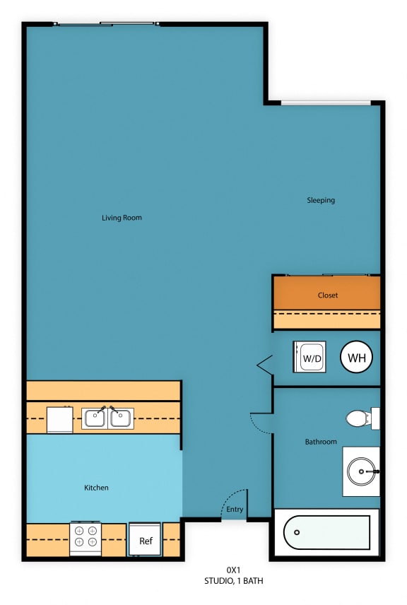 Studio Floor Plan at West Mall Place Apartment Homes, Everett