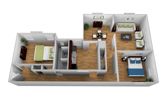Floor Plan  Large 2 Bedroom 1 Bathroom with Dining Room