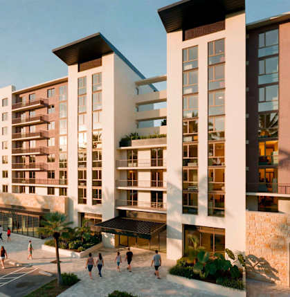 A modern building with a lot of windows and balconies.