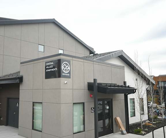 a building with a sign on the side of it