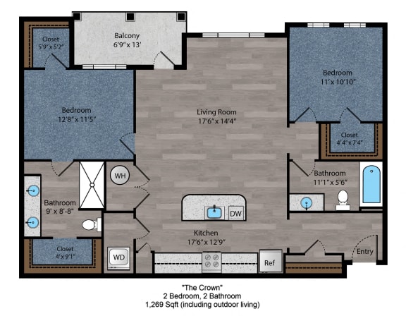 Floor Plan  2 bed 2 bath floorplan A at The Flats at Summit Station, South Park, PA