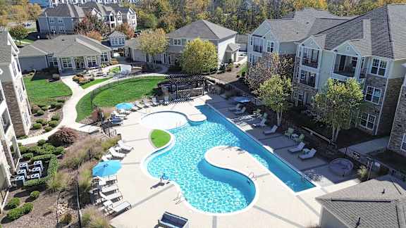Pool with swim lane and cabanas