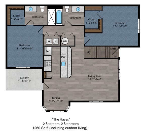 2 bed 2 bath floor plan C at The Flats on Houk, Ohio, 43015