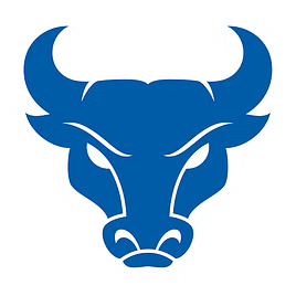 A blue bull's head logo with a white outline.