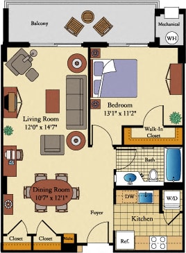 floor plan of 1 bedroom apartment for rent in bethesda md