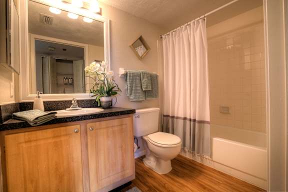 Upgraded bathrooms feature designer touches.