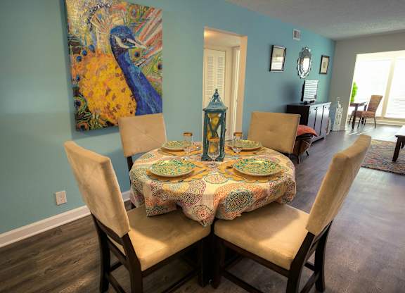 A dining area in each home offers a place for family meals or casual get-togethers with friends.