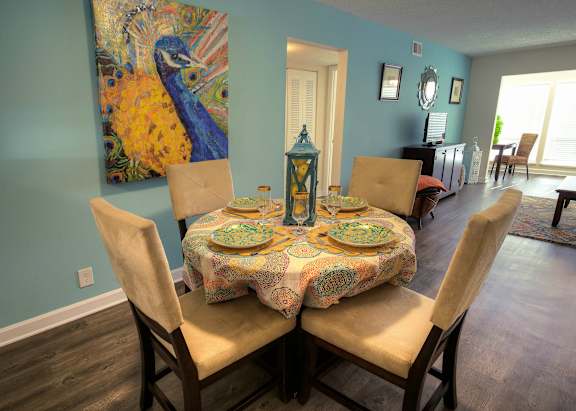 A dining area in each home offers a place for family meals or casual get-togethers with friends.