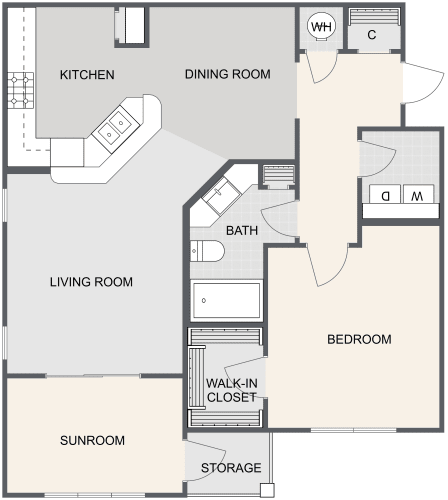 Floor Plan  1 Bed 1 Bath w Sun Room