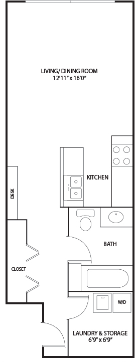 Studio 1 bath floor plan  at Mears Park Place, St. Paul