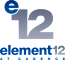 A blue and black logo with the number 12 and the word element.
