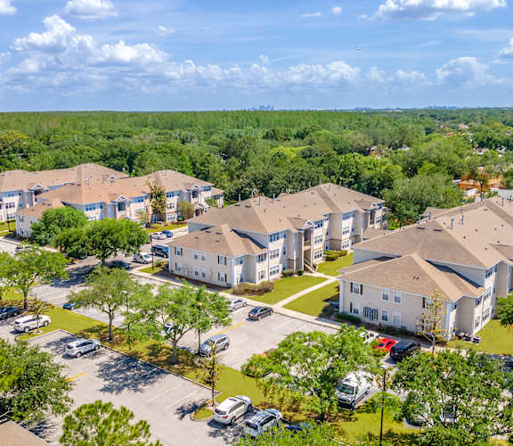 an aerial view of a neighborhood of houses