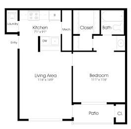 1BR 1BA (550sf) Floor Plan at The Courts at Fair Oaks, Fairfax, 22030