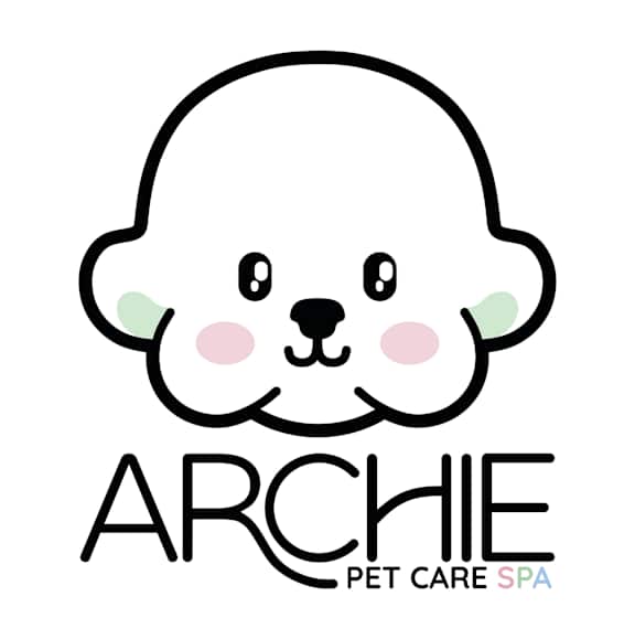 A logo for Archie Pet Care Spa featuring a cute animal face.