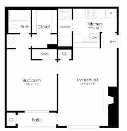 1BR 1BA (650sf) Floor Plan at The Courts at Fair Oaks, Fairfax, Virginia
