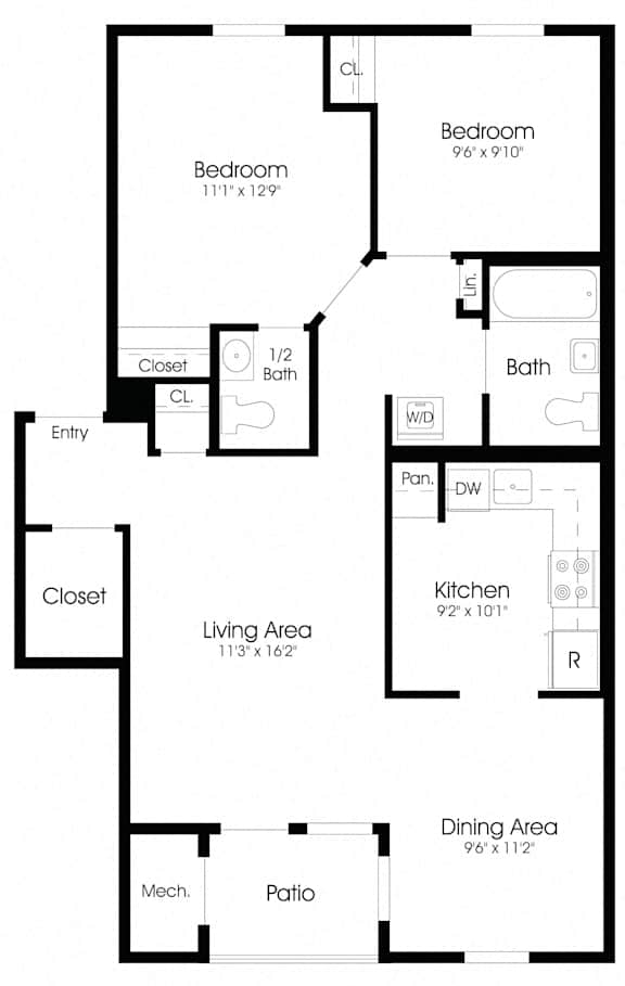 2 Bed Floor Plan at The Apartments at Hunters Glen, Frederick, Maryland