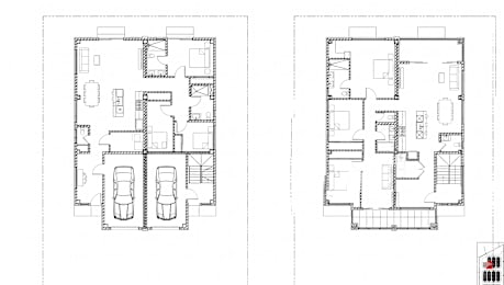 Floor Plan  Two floor plans of a house with a garage on the right side.