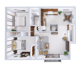  Floor Plan Phase 1 - 2 Bed, 1 Bath Garden Upper (D1)