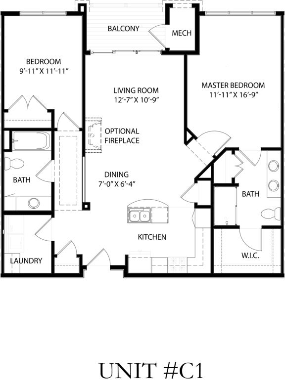 the unit c floor plan of a bedroom house
