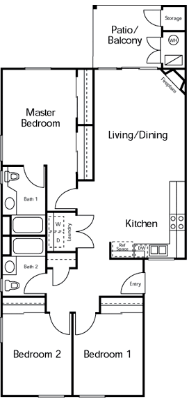 Lewiston Three Bedroom Two Bathroom Floor Plan