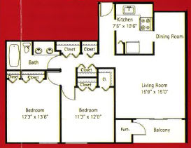  Floor Plan Two Bedroom - One Balcony