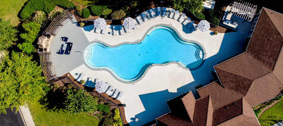Aerial View of Pool at One Rocky Ridge Apartment Homes in Douglasville, GA