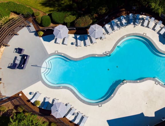 Aerial View of Pool and Pool Deck at One Rocky Ridge Apartment, Georgia