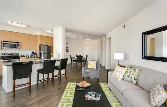 Living Room With Kitchen at Cirrus Redwood City, Redwood City