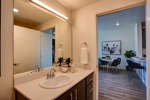 Bathroom vanity at Commons at Sylvan Canyon Apartments, Oregon