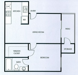 Floor Plan  One bedroom one bath floor plan